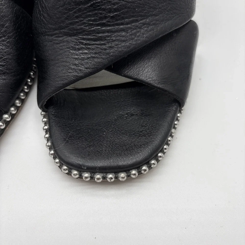 1 State Black Leather Strappy Chunky Square Toe Embellished Mule,8M
